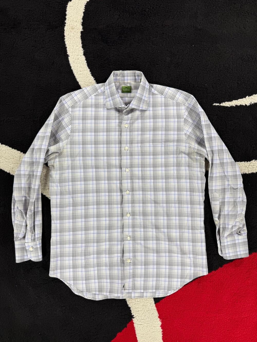 Sid Mashburn Dress Shirt Mens 15 1/2 33 Gray Blue White Plaid Spread Collar